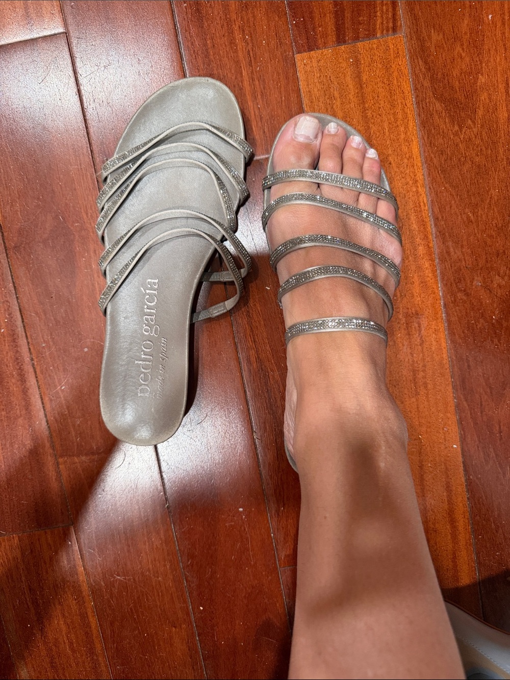 Pedro Garcia Glitter Strappy Slide Sandals - Silver